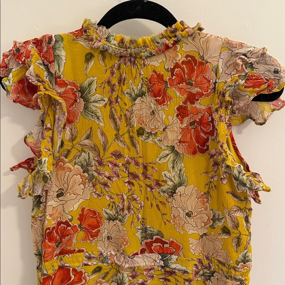 Anthropology 100% Silk Petite XS Floral Yellow Dress - Picture 6 of 7
